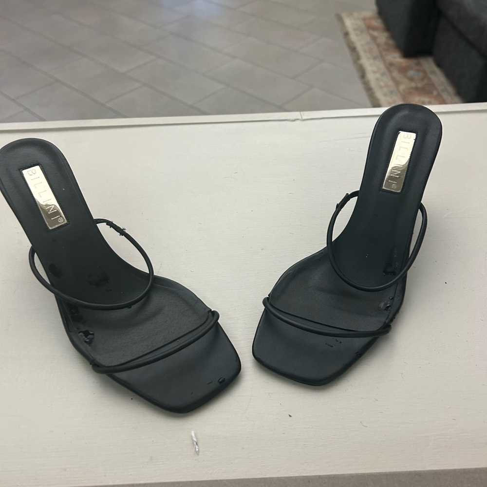 Billini Black Strappy Square-Toe Heeled Sandals